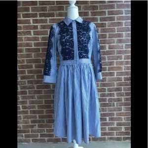 Eliza J Long Sleeve Day Dress Blue White Stripe 12